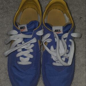 Nike Waffle Trainer Blue and Yellow Sneakers with White Laces